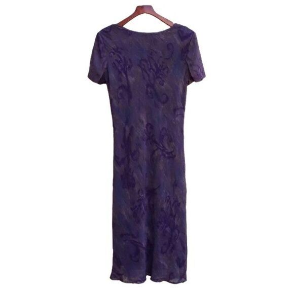 Vtg 80's Michael Blair Dress Short Sleeve Maxi Crinkle Tie-dye Plum Scroll Sz 14 - Picture 6 of 8